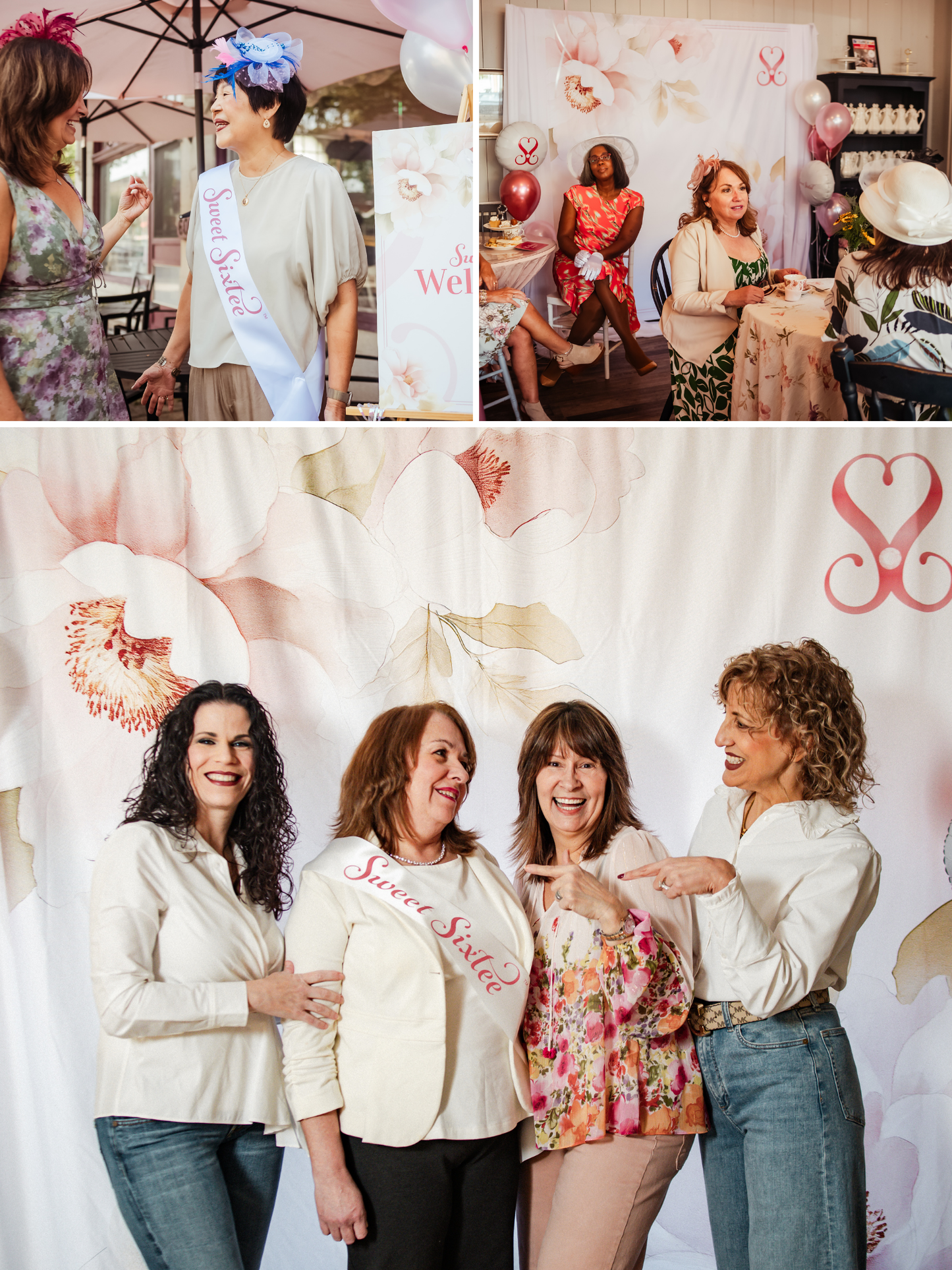 beautiful women celebrating her turning 60, sweet sixtee, themed birthday party, 60th birthday party decorations