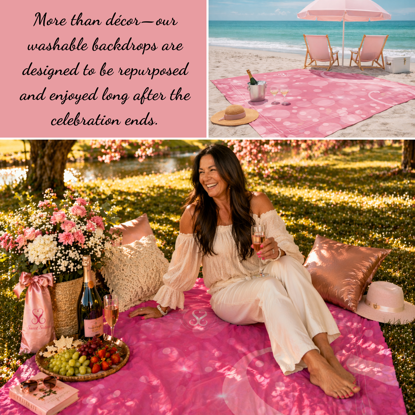 Keepsake photo backdrops can be repurposed into throws, blankets and more. Happy Sweet 60!