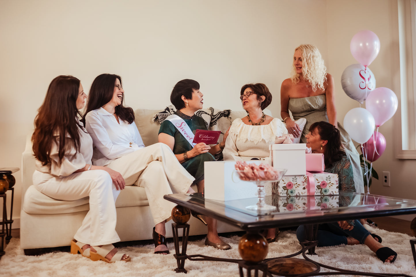 sweet sixtee, group of women celebrating her 60th birthday, themed birthday party decorations, write message for 60th birthday