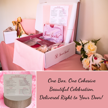 Sweet Sixtee birthday party decorations delivered to your door in a keepsake box